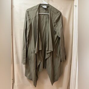 Dalia Olive Green Draped Open-Front Tencel Jacket Longline Size Large
